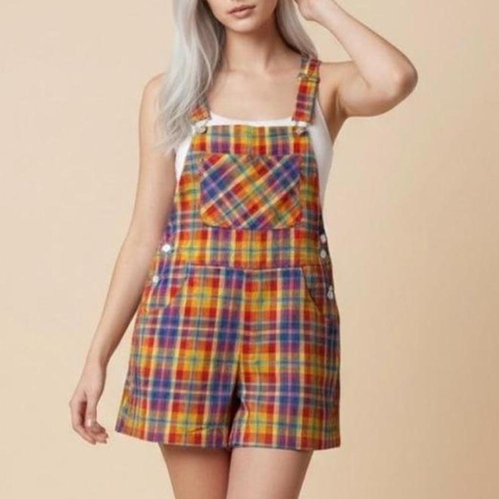 WeWoreWhat Colorful Rainbow Plaid Overalls